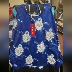 Turtle & floral print tank top